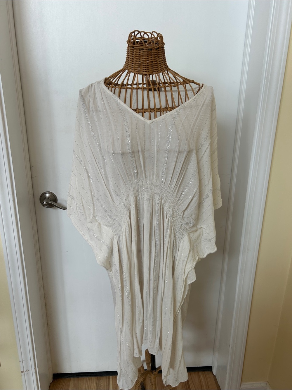 Charlie Paige Ivory Beaded V-Neck Swim Coverup Kaftan
